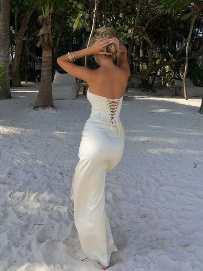 Ivory Corset Slit Dress